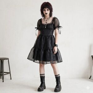 NWT Hot Topic Organza Mini Dress L Gothic Grunge Whimsigoth Fairy Indie Sleaze